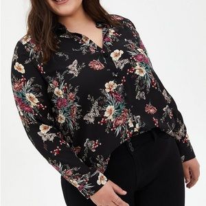 Torrid Madison Gorgette Button Up Blouse Gauze Floral Butterfly 2x Top